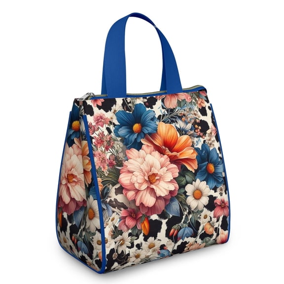 Pioneer Flower Floral Print Pattern Insulated Lunch Bag for Women & Adults,Large Portable Soft Cooler Lunch Bag,Thermal Food Storage Tote with Pearl Cotton,8.66L,8.75x5.75x9.5 Inch
