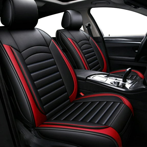 2 Pack Front Seat Covers For Ford Focus Fusion Car 2 Front Seat Covers PU Leather Cushion Protector Waterproof Black&Red