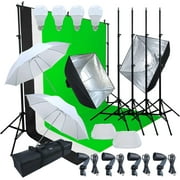 LINCO LED Photography Studio Lighting Backdrop Stand Kit 3 Color Muslin (Black/White/Green) Background Support Kit-AM243
