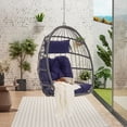 thumbnail image 3 of AOOWOW Gray Hanging Egg Chair Without Stand, Wicker Swing Chair with Dark Blue Cushion, 350lbs Indoor Outdoor Use, 3 of 5