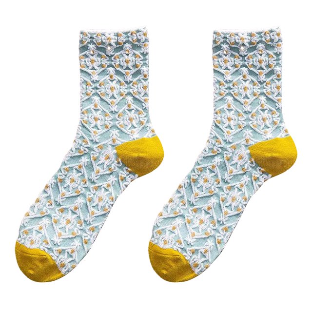 CSChome Chaussettes Rétro Style 1 Paire Femmes Automne Hiver Tube Rétro Design Jacquard Élastique Chaud Mi-Tube