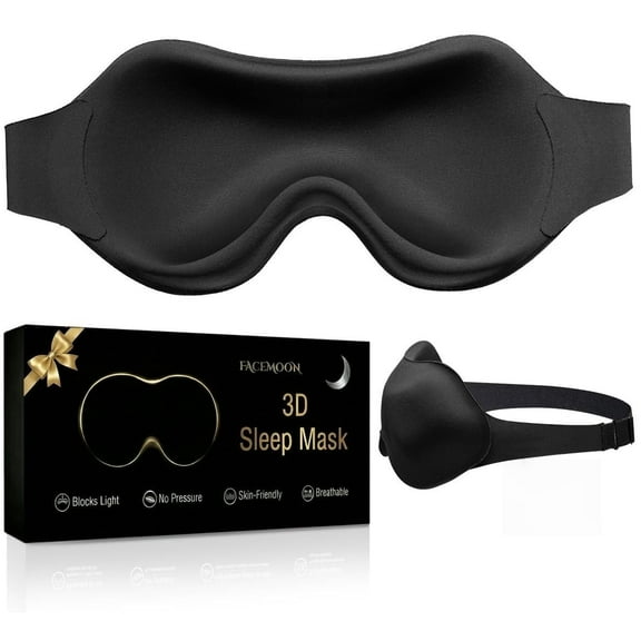 FACEMOON 3D Contoured Cup Sleep Mask for Side Sleepers Lash Extensions Friendly Light Blocking Adjustable Strap Travel