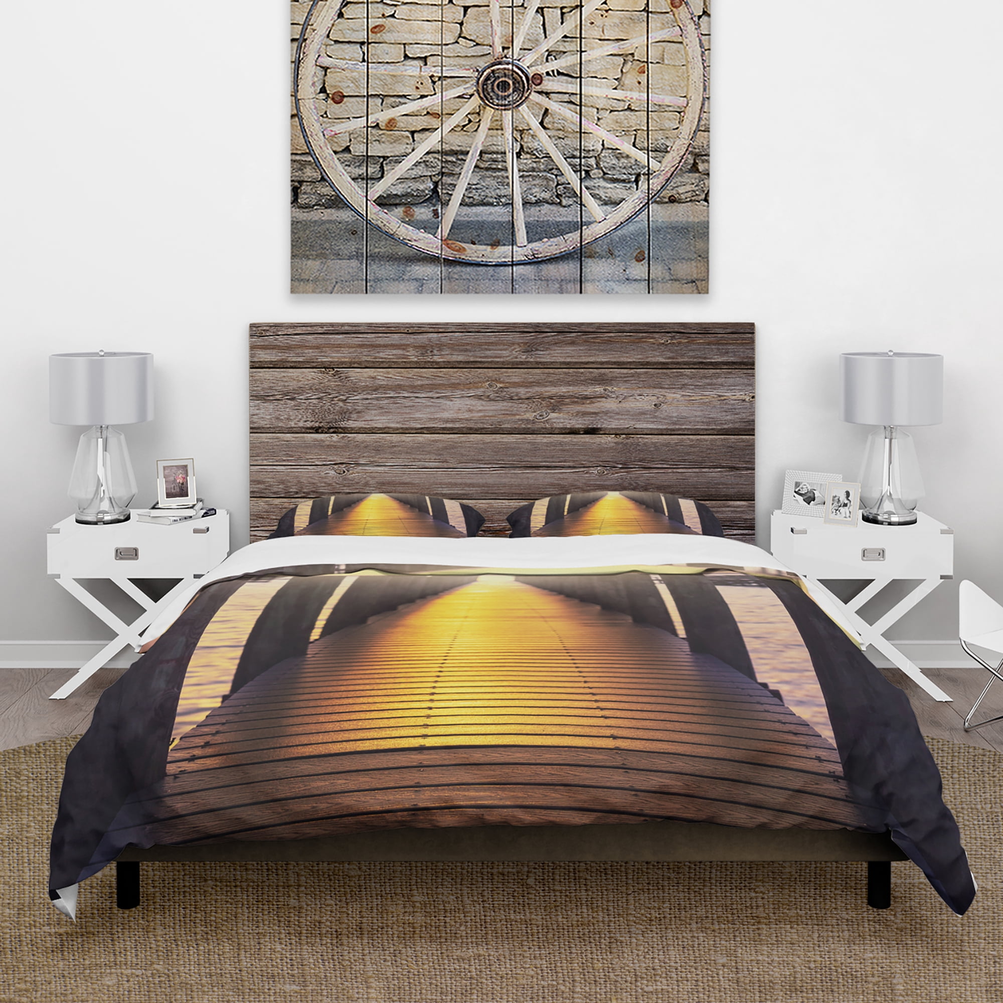 Designart 'Sea Bridge with Sunset Reflection' Seashore Duvet Cover Set