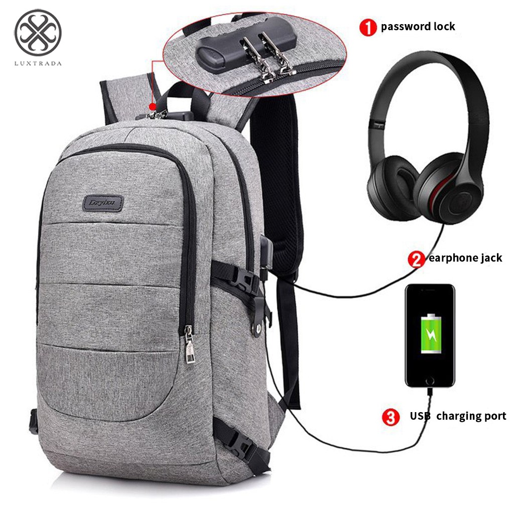 Luxtrada Men Women USB Charging Backpack Male Leisure Travel Business Student School Bag(Gray) - image 4 of 8