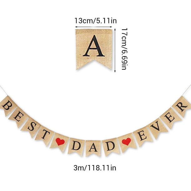 Banderines con letras "EL MEJOR PAPÁ DE TODOS", banderines decorativos de arpillera con forma de corazón rojo, banderines con cola de golondrina para fiestas