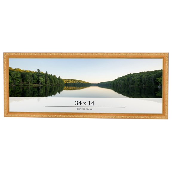 34x14 Frame Gold Solid Wood Picture Frame Width 1.125 Inches | Interior Frame Depth 0.375 Inches |