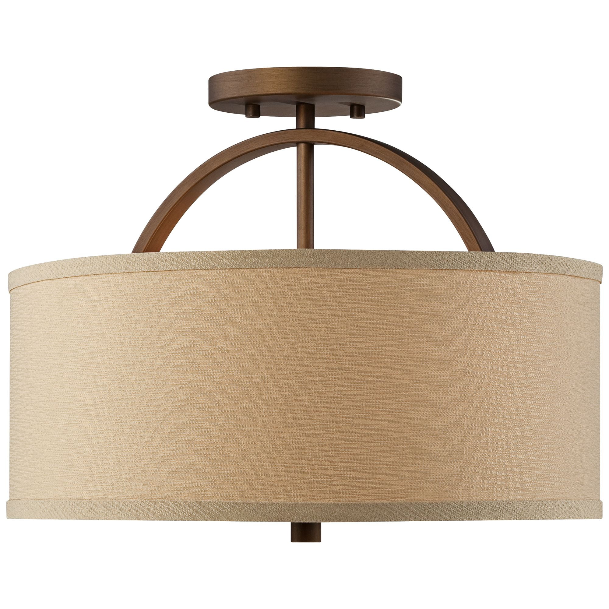 Possini Euro Design Halsted Modern Ceiling Light Semi Flush Mount Fixture 15" Wide Brushed Bronze 2-Light Oatmeal Linen Drum for Bedroom Living Room