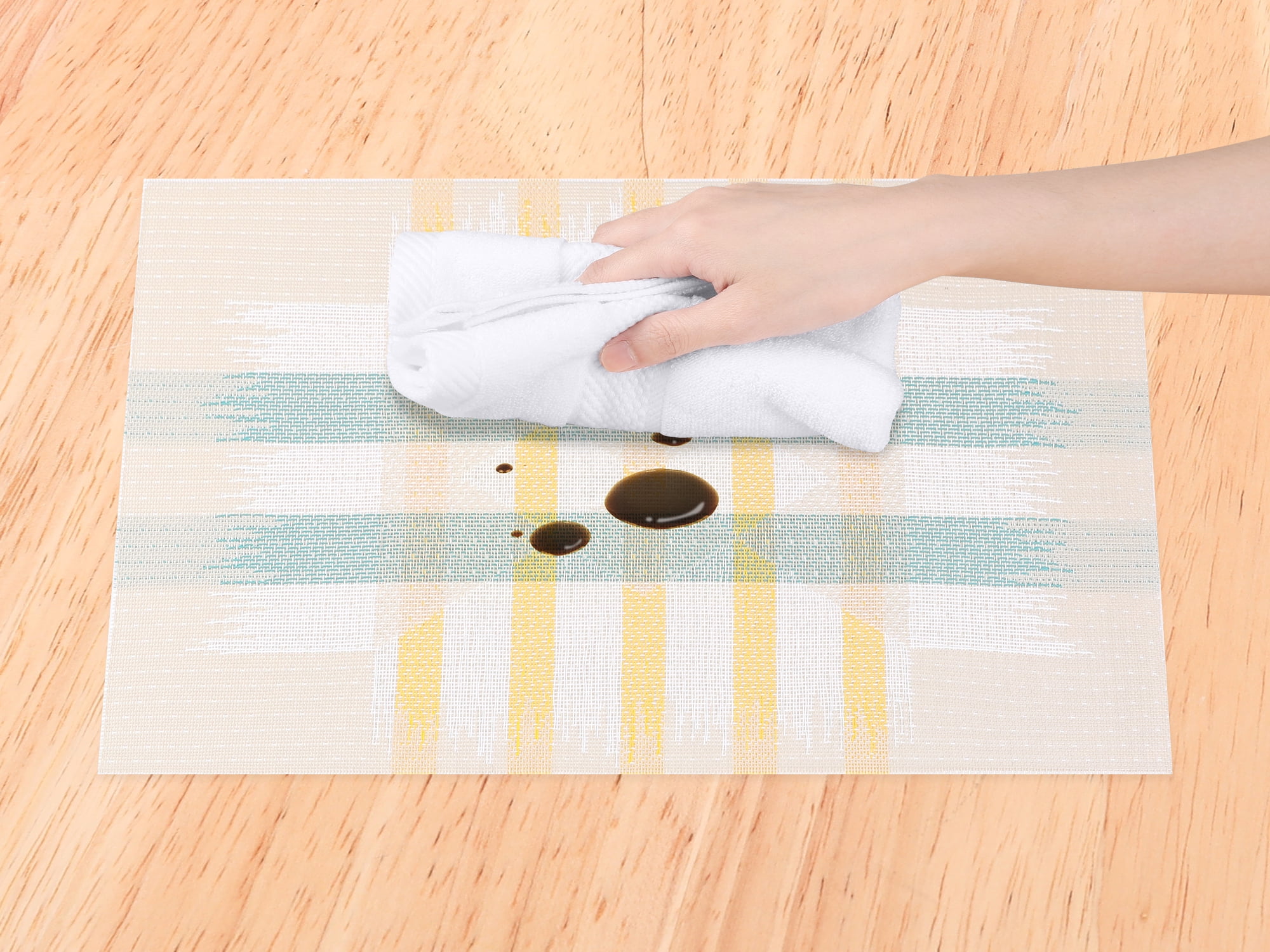 Unique Bargains 6 Packs Print Placemats for Dining Table Decor Yellow