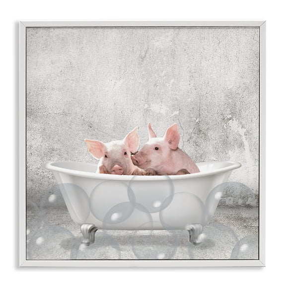 Stupell Industries Rustic Lodge Baby Piglets Bath Time White Framed Giclee Art, 17 x 17, by Kim Allen
