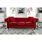 Velvet Sofas Clic Velvet Scroll Arm Tufted On Chesterfield Sofa Red