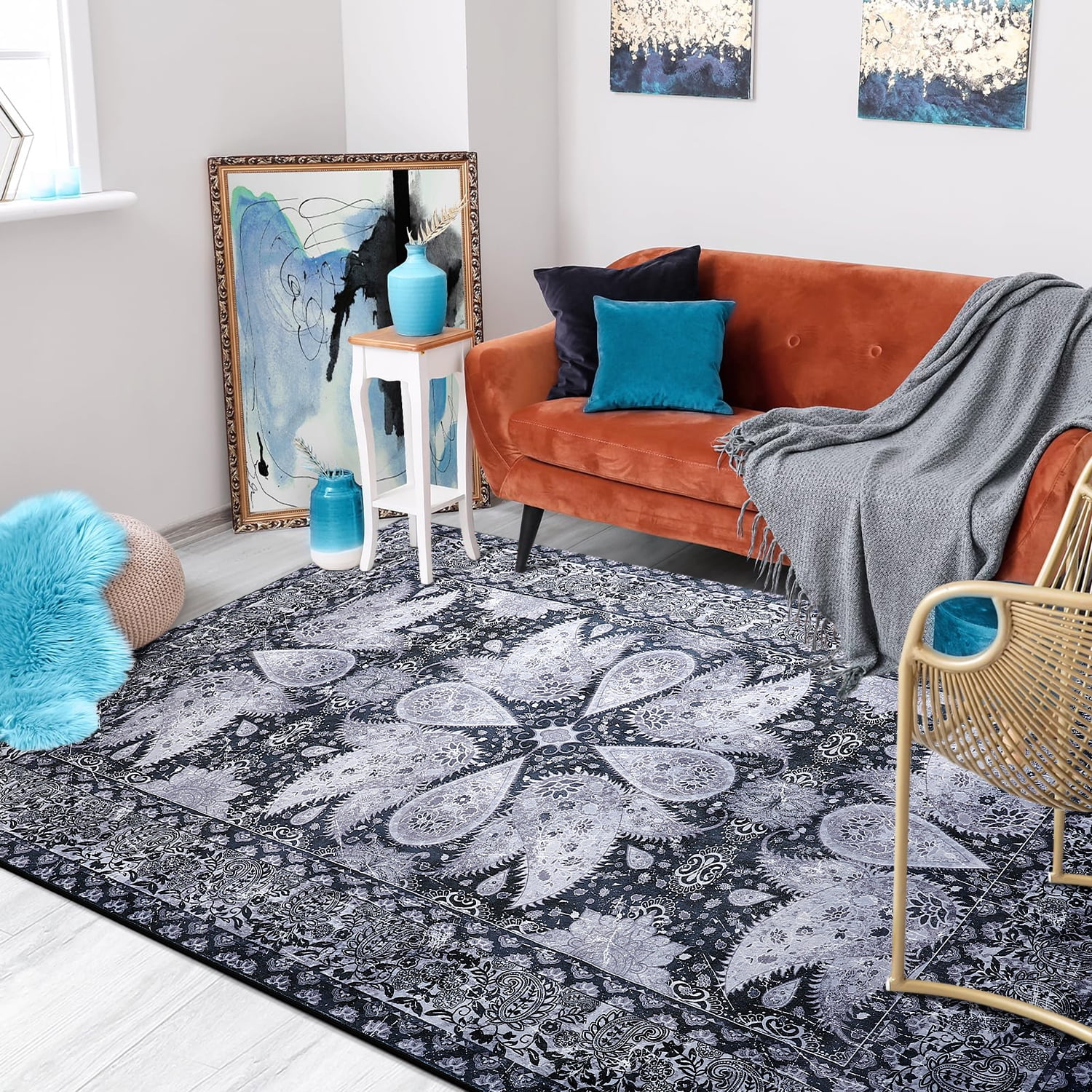 Ultrug Vintage Rugs Soft Accent Area Rug for Bedroom Living Room Home Decor Boho Carpet,2'x3',Black