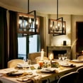 thumbnail image 3 of LNC 4-Light Black and Brown Wood Linear LED Farmhouse Chandelier, 3 of 15