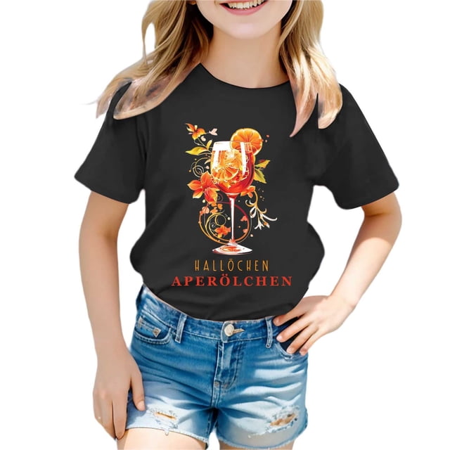 PMVFHDE T-Shirts à Manches Courtes pour Filles T-Shirts Amples pour Filles T-Shirts Amples pour Filles T-Shirts Imprimés Col Rond Manches Courtes T-Shirt Noir, 3-4 Ans