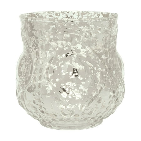 Glass Flower Stem Holder Vintage Mercury Glass Vase and Candle Holder (4-Inch, Rose Design, Large Nouveau Motif, Silver) - Decorative Flower Vase and Candle Holder - For Home Decor and Wedding Centerpieces ()