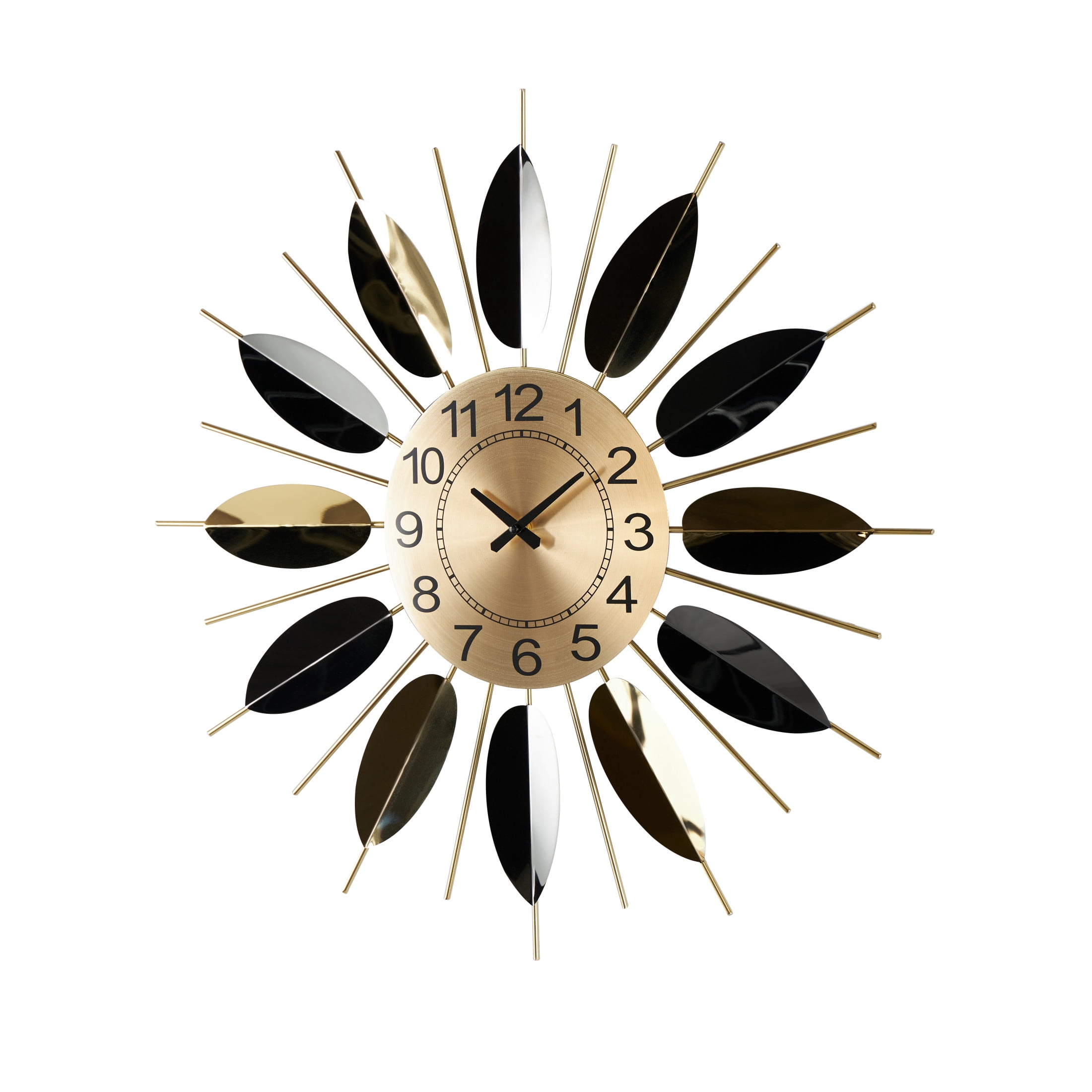 DecMode 26" Gold Stainless Steel Metal Leaf Radial Wall Clock with Black Accents