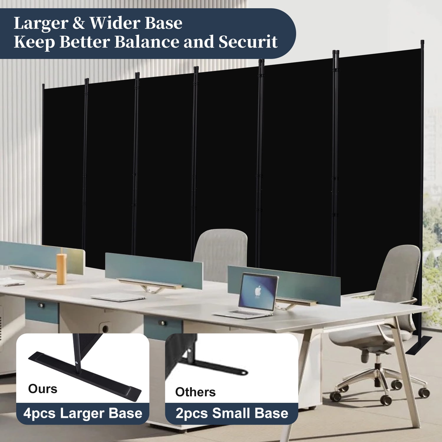 JVVMNJLK 6 Panel Partition Room Dividers 88" Room Divider Wall Screen, Black