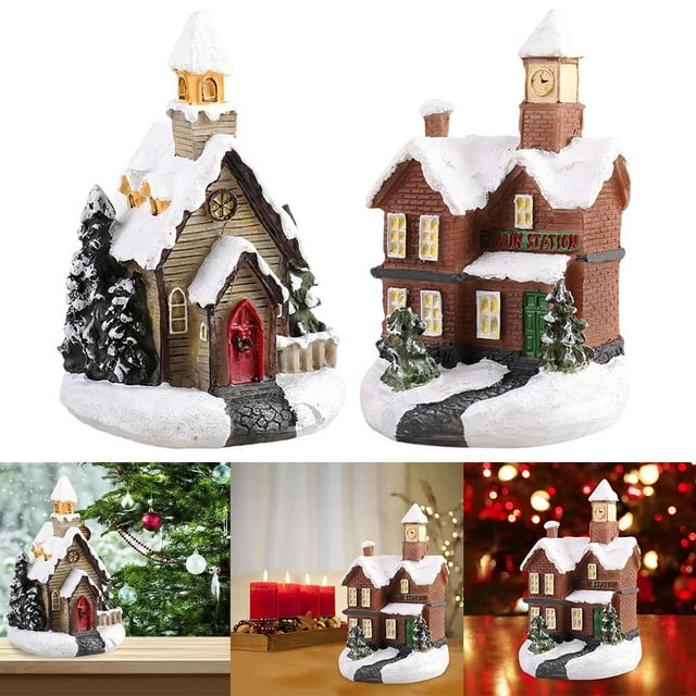 de decoración de escritorio con de nieve con navideña de resina de 2 uds. yotijar Casa de miniaturas de resina