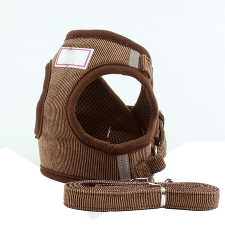 Collar Harness - Adjustable Puppy Dog Pet Vest Harness Soft Nylon Leash Collar Walk Out Hand Strap With Tow Rope Coffee XS