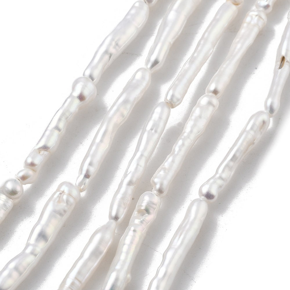 Natural Baroque Keshi Pearl Beads Strands Cultured Freshwater Pearl Stick Grade 7A+ WhiteSmoke 27~32x3~5.5x3~5.5mm Hole: 0.5mm 14pcs/strand 15.43~16.02''(39.2~40.7cm)