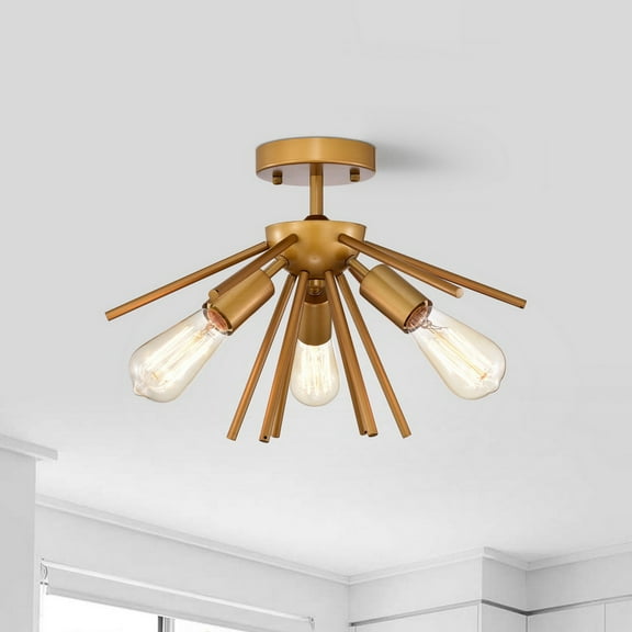 Warehouse of Tiffany MX38/3MG Amalia 17 in. 3-Light Indoor Matte Gold Finish Semi-Flush Mount Light with Light Kit