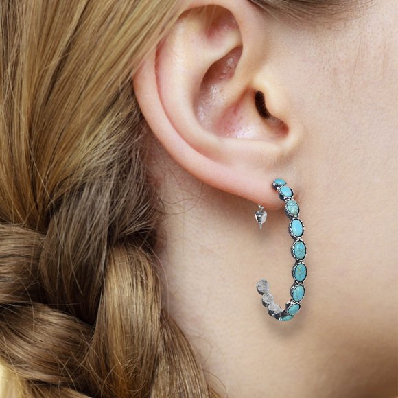 EGNMCR Earrings for Women Vintage Western Turquoise Large Circle C Shape Turquoise Hoop Earrings earrings earrings