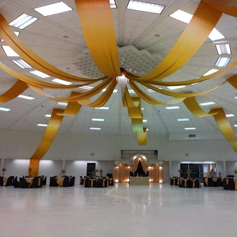 AK TRADING CO. 120" Wide (10Ft Wide) Voile Ceiling Drapes Sheer Curtain Panels with 4" Pocket for Wedding Venues, Banquet Halls, Corporate Events & Photobooth - Gold, 10 ft x 50 ft