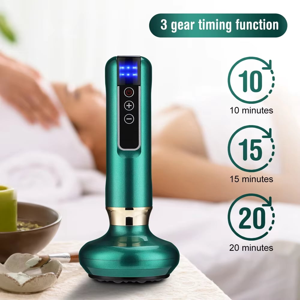 Electric Cupping Massager – Rechargeable Heated Gua Sha Device with Warm Stone, Red Light, 12 Suction Levels, Washable, Grey