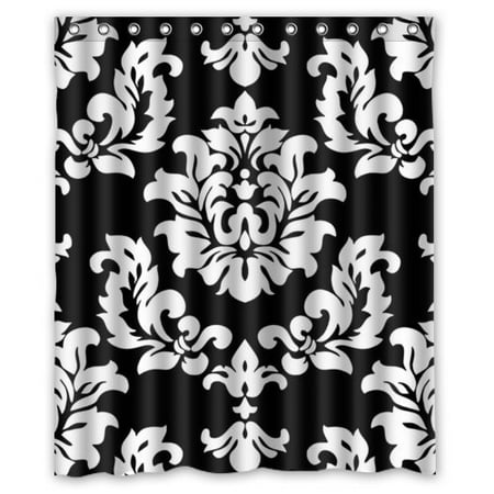Odecor Black And White Damask French Fl Swirlses Shower Curtain Polyester Fabric Bathroom Decorative Size 60x72 Inches