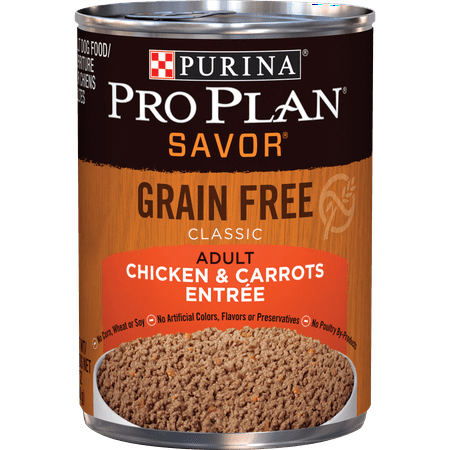 Purina Pro Plan Grain Free Pate Wet Dog Food, SAVOR Chicken & Carrots Entree - 13 oz. Can