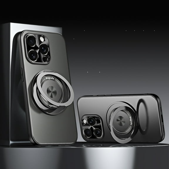 Compatible with iPhone 15 Pro Max Case with Invisible Magnetic O-Ring Stand Case for iPhone 15 Pro Max [Compatible with MagSafe][Great Grip Feeling], Shockproof Anti-fall Phone Case Cover,Gray