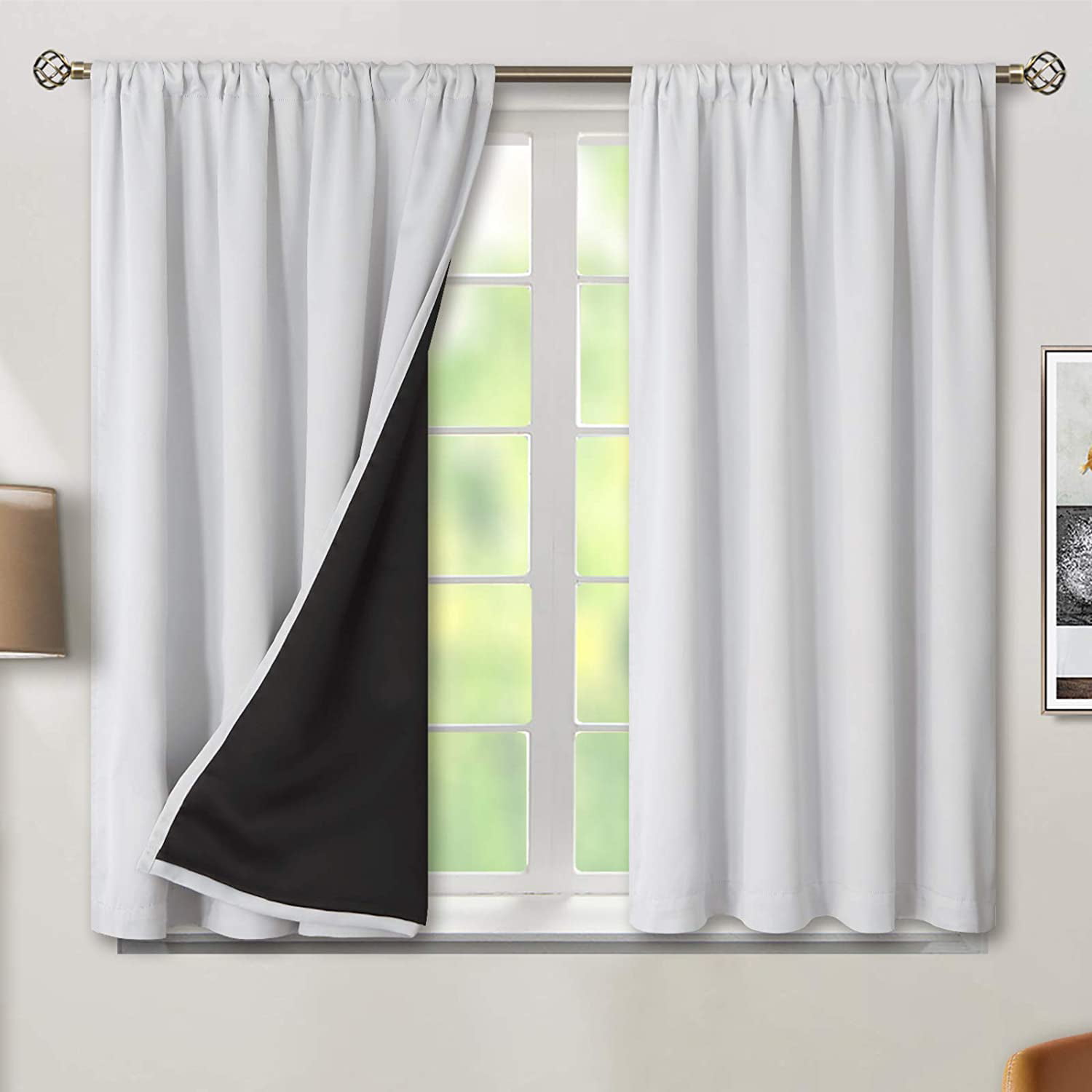 NICETOWN Blackout Curtain Panels 45" Long Noise Reducing Thermal Insulated Rod 