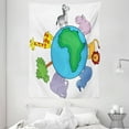 thumbnail image 1 of Zoo Tapestry, World Icon Africa Continent Cute Cartoon Animals Lion Giraffe Zebra Hippo Elephant, Wall Hanging for Bedroom Living Room Dorm Decor, 60W X 80L Inches, Multicolor, by Ambesonne, 1 of 2