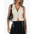 thumbnail image 4 of Yunliwuli Women's Summer Slim Tank Tops Solid Color Front Button Vest Side Cross Tie-Up Waistcoat Streetwear, 4 of 8