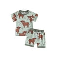 thumbnail image 2 of Elippeo Toddler Boys Girls Summer Outfits 3 6 12 18 24 Months 3 Years Western Cow Print Short Sleeve T-Shirts Tops and Shorts 2Pcs Clothes Set, 2 of 9
