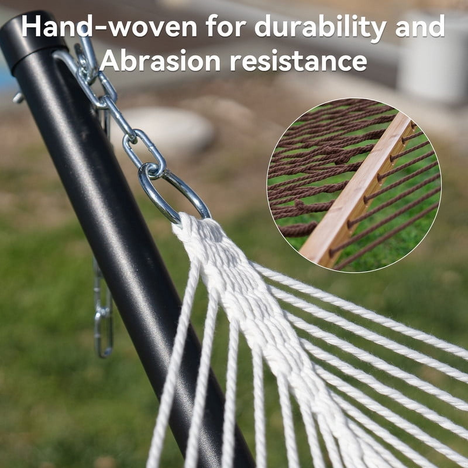 KEESTP Comfort 2 Person Cotton Rope Hammock, 500lb Capacity,Portable Hammocks for Camping Outdoor/Indoor Patio Backyard - Brown