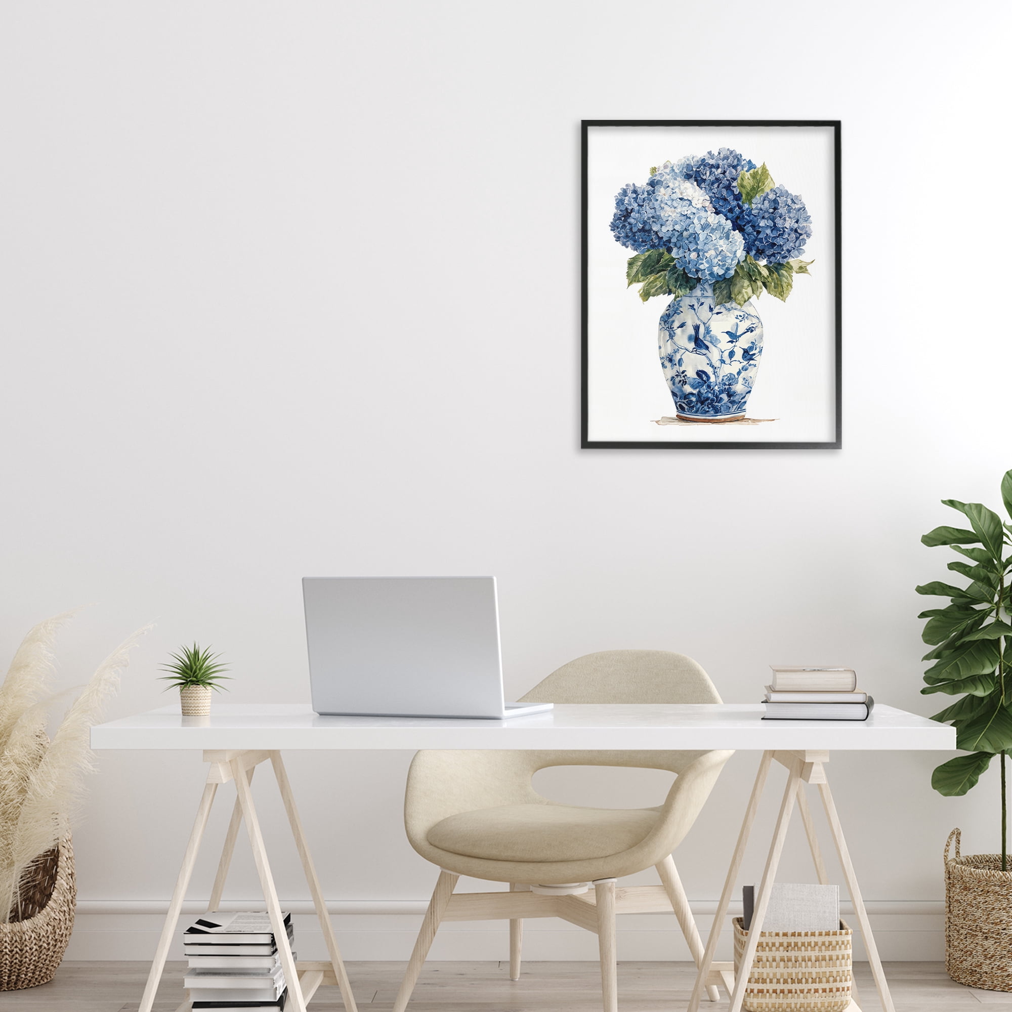 Stupell Industries Blue Hydrangeas in Porcelain Black Framed Giclee Art, design by Imagine It Images