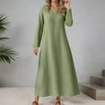 thumbnail image 2 of LIIPEE Women Dresses Solid Color Loose Long Sleeve V Neck A-Line Midi Sundress Woman Casual Holiday Party Photoshoot Dress,Light Green,Xl, 2 of 4