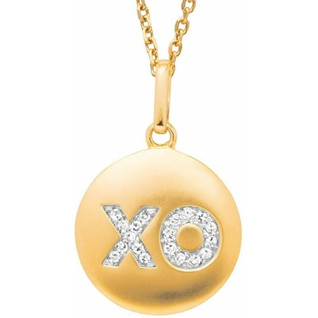 0.1 Carat T.W. Diamond Yellow Gold-Plated Sterling Silver Round Hugs and Kisses (XO) Disc Pendant