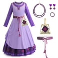 thumbnail image 3 of Vestido de princesa Asha Wish para niñas, Cosplay púrpura, disfraz de asha para niños, Navidad, fiesta de carnaval, ropa de fantasía, peluca, 3 of 4