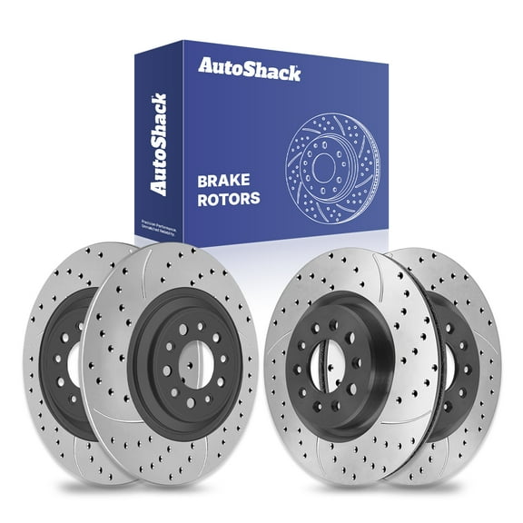 AutoShack Front Vented & Rear Solid Drilled & Slotted E-Coated Brake Rotors 4-PC Set Replacement for 2014-2023 Jeep Cherokee ShadowGuard