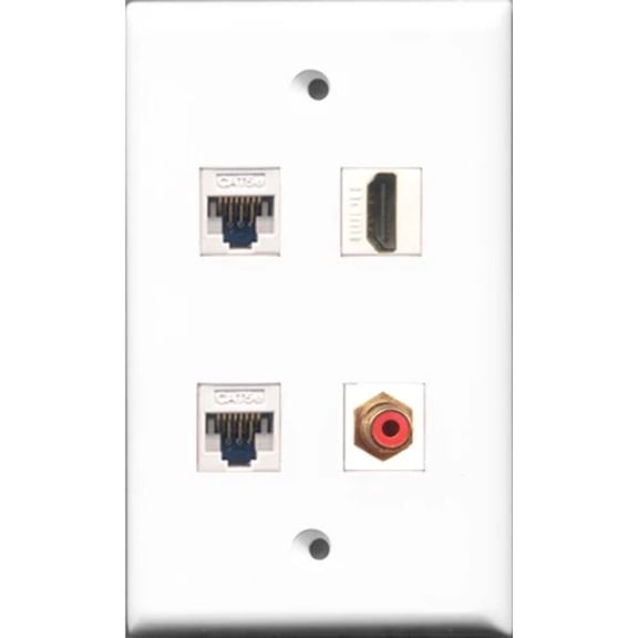 RiteAV - 1 Port HDMI and 1 Port RCA Red 2 Port Cat5e Ethernet White Wall Plate