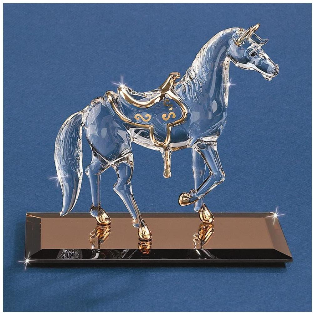 Lamp Work Tiny Unicorn Wings Golden Edge Art Glass Blown Flying Horse Figurine 
