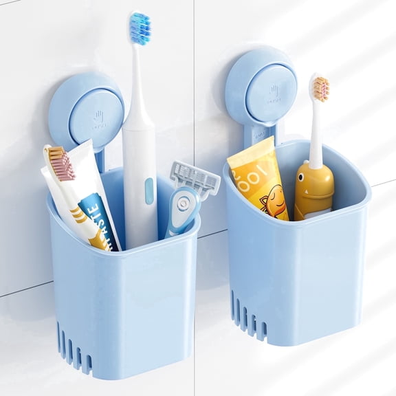 TAILI Suction Toothbrush Holder 2 Pack, Powerful Toothpaste Suction Cup, Self-Draining Shower Razor Holder, for Wall, Kitchen Tableware, Blue