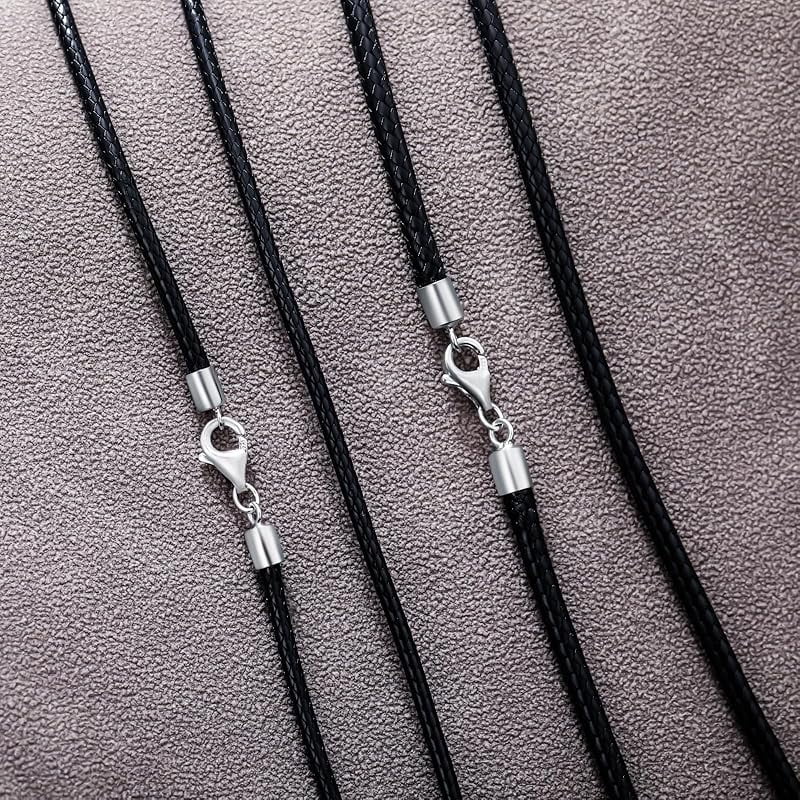 Leather Necklace Cord 2MM 3MM Leather Necklace for Men Women Leather Chain with Sterling Silver Clasp 18, 20, 22, 24, 26 Inches
