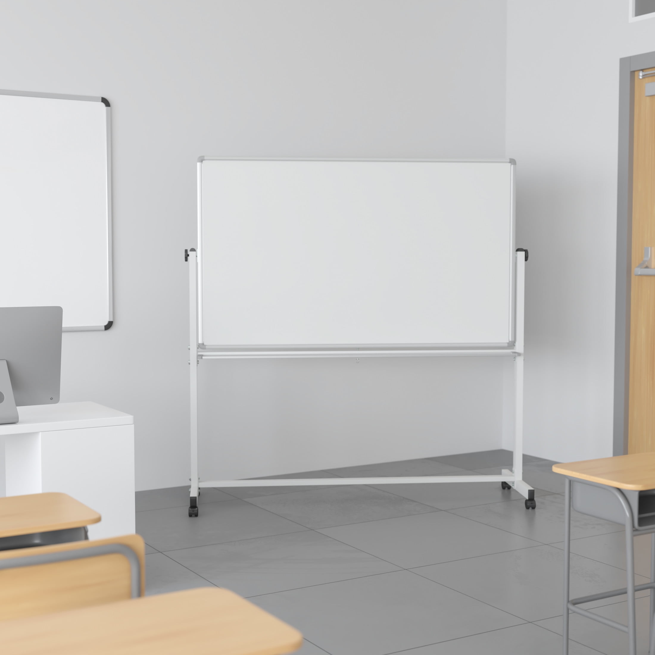 Flash Furniture HERCULES Series 45.25"W x 54.75"H Double-Sided Mobile White Board with Pen Tray