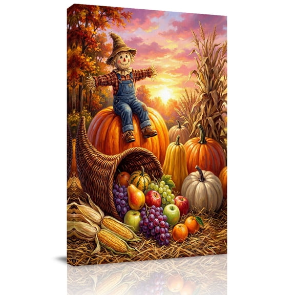 Canvas Wall Art, Fall Harvest Framed Canvas Prints for Hallway Living Room, Thanksgiving Pumpkin Fruits Country Farm Gallery Wrapped Wall Decor for Home Office, Gifts, 20"x30" Ship Next Day