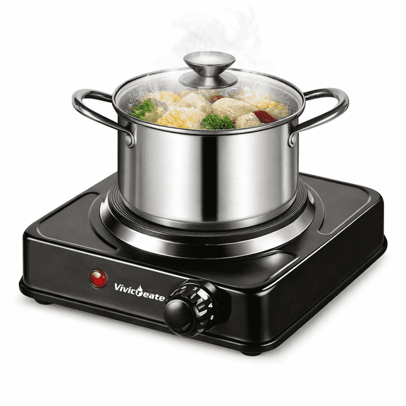 Vivicreate 1000W Single Burner Electric Hot Plate with Adjustable Temperature Control & Power Indicator Light, Portable Compact Electric Stove for Home, Dorm, Office & Travel