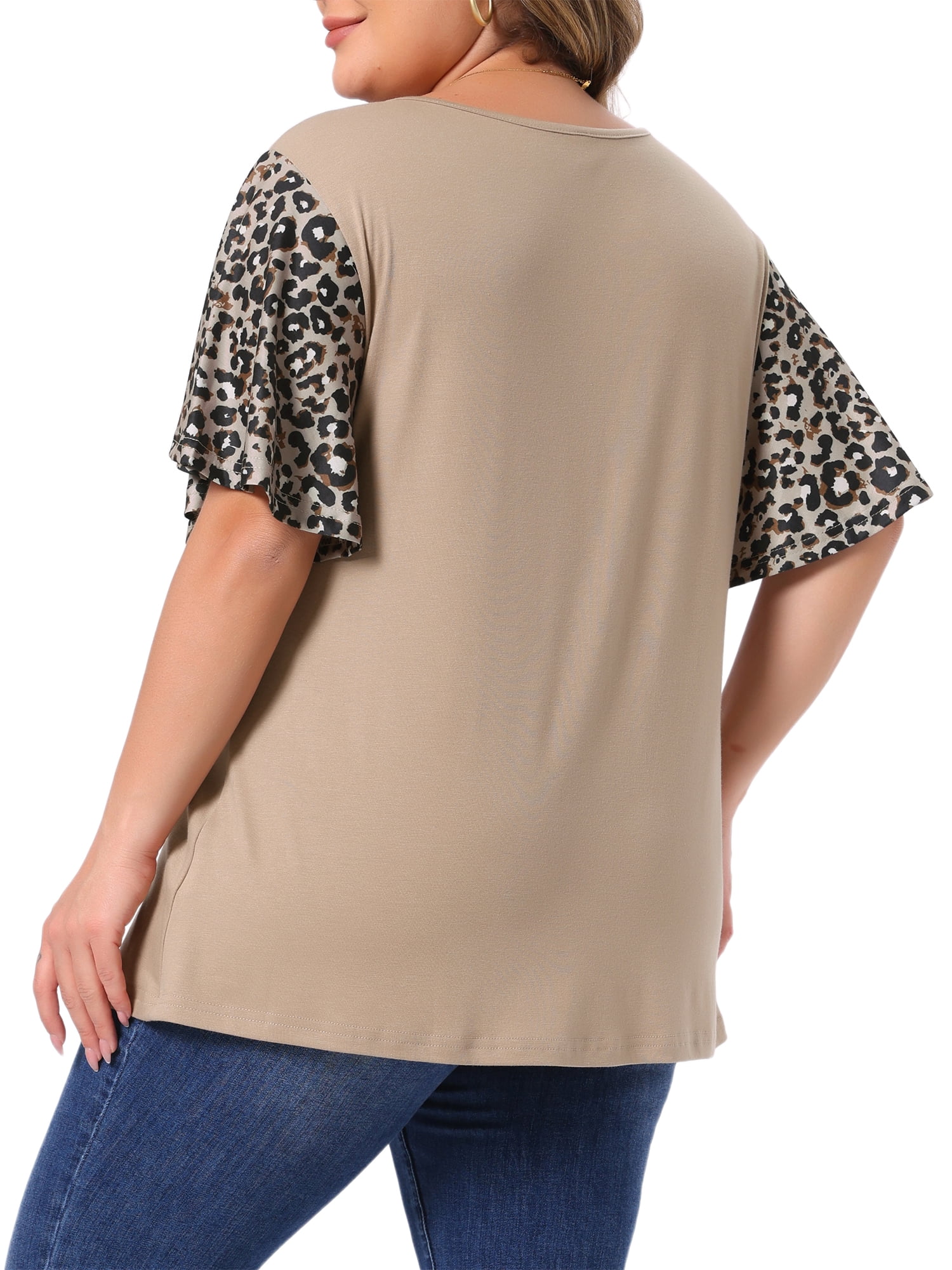 DARING DIVA Women's Plus V Neck Floral Flutter Sleeve Blouse Casual 4X khaki