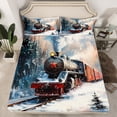 thumbnail image 2 of jejeloiu Train Steam Engine Queen Sheet Sets,Western Train Transportation Flat Sheet,Red 3D Stars Queen Fitted Sheet For Adults,Breathable Home Decor,4-Piece, 2 of 7