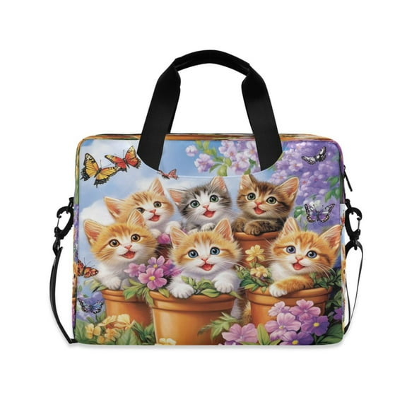 16" Laptop Tote Bag Laptop Sleeve Case Computer Briefcase for Work & Travel Cute Smiling Kitten